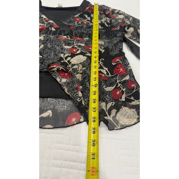 Vintage Tamara H. Floral Chiffon Wrap Blouse Black Red Plus Size 2X 20315-S0623 - Picture 5 of 8